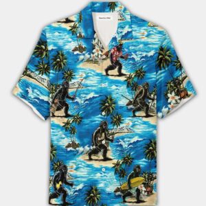 Artistic Bigfoot Surfing On The Beach Summer Tropical Unisex Hawaiian Aloha Hawaiian Shirtss  - Thelegend59