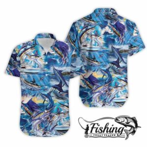 Atlantic Blue Marlin Fishing Unisex Hawaiian Aloha Hawaiian Shirtss  - Thelegend59