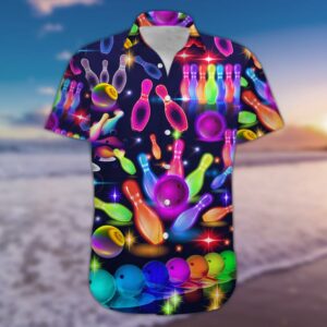 Awesome Colorful Bowling Neonlight Unisex Hawaiian Aloha Hawaiian Shirtss  - Thelegend59