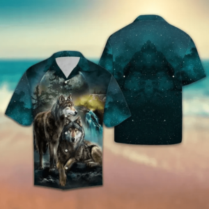 Awesome Halloween Wolf And Moon Hawaiian Shirts  - Thelegend59