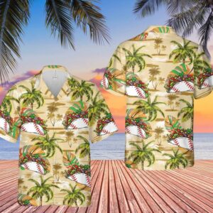 Baseball And Tacos Palm Tree White Pattern Unisex Hawaiian Shirts  - Thelegend59