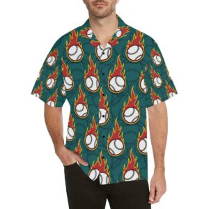 Baseball Fire Print Pattern Hawaiian Shirt  - Thelegend59