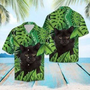 Beach Hawaii Black Cat Tropical Hawaiian Shirts  - Thelegend59