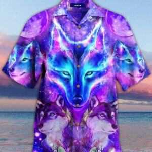 Beach Hawaiian Shirts Amazing Galaxy Wolf Purple Bright Hawaiian Aloha Hawaiian Shirtss  - Thelegend59
