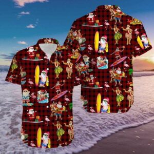 Beach Hawaiian Shirts Coer Your Body With Funny Hawaiian Shirtsanta Cla Hawaiian Shirtsurfing Red Caro Pattern Hawaiian Aloha Hawaiian Shirts  - Thelegend59