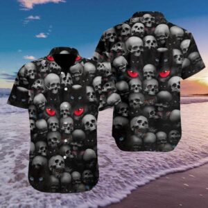 Beach Hawaiian Shirts Coer Your Body With Amazing Hawaiian Aloha Hawaiian Shirtss Red Eyes Cat And Skull  - Thelegend59