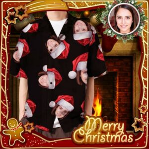 Beach Hawaiian Shirts Custom Face On Santa Head Black Hawaiian Aloha Hawaiian Shirtss  - Thelegend59