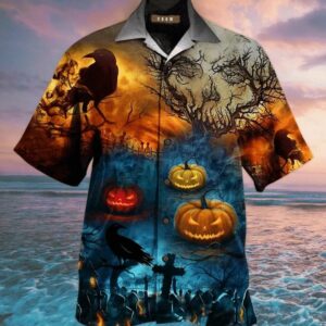 Beach Hawaiian Shirts Discover Cool Glowing Pumpkin By Night Halloween Unisex Hawaiian Aloha Hawaiian Shirtss  - Thelegend59