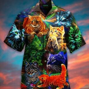 Beach Hawaiian Shirts Find Neon Light Colorful Cat Hawaiian Aloha Hawaiian Shirtss  - Thelegend59
