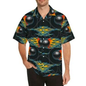 Beach Hawaiian Shirts Fire Bowling Black Hawaiian Aloha Hawaiian Shirtss  - Thelegend59