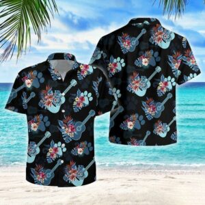 Beach Hawaiian Shirts Floral Guitar Floral Hawaiian Shirt  - Thelegend59