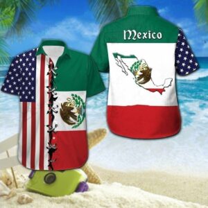 Beach Hawaiian Shirts Hawaiian Aloha Hawaiian Shirts America Mexico Flag  - Thelegend59