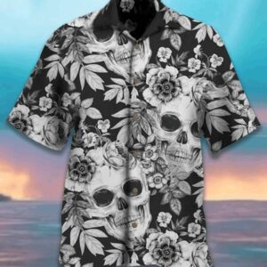 Beach Hawaiian Shirts Hawaiian Aloha Hawaiian Shirts Hawaiian Shirtskull Black And White Flowerhawaiian Shirts  - Thelegend59
