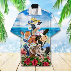 Beach Hawaiian Shirts Hawaiian Aloha Hawaiian Shirtss Cute Cows  - Thelegend59