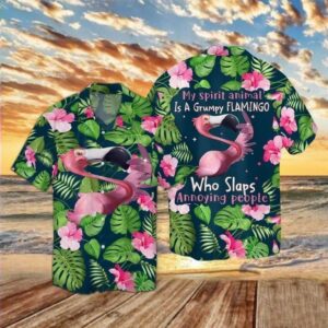 Beach Hawaiian Shirts Hawaiian Aloha Hawaiian Shirtss Grumpy Flamingo  - Thelegend59
