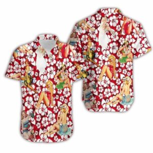 Beach Hawaiian Shirts Hawaiian Aloha Hawaiian Shirtss Sexy Retro Girl Red Flowers  - Thelegend59