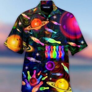Beach Hawaiian Shirts Order Bowling In Space Colorful Light Hawaiian Aloha Hawaiian Shirtss  - Thelegend59