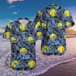 Beach Hawaiian Shirts Shop Softball Coach Blue Hawaiian Aloha Hawaiian Shirtss  - Thelegend59