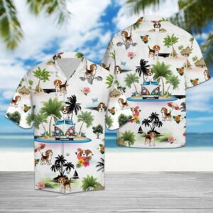 Beagle Vacation White Nice Design Unisex Hawaiian Shirt  - Thelegend59