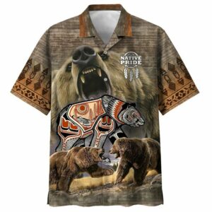 Bear Indigenous Khaki High Quality Unisex Hawaiian Shirt  - Thelegend59