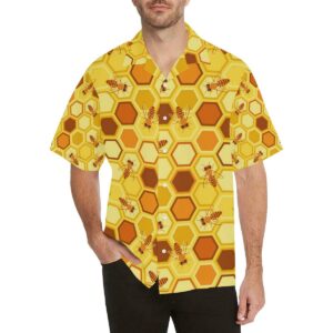 Bee And Honeycomb Pattern Men'S All Over Print Hawaiian Shirt  - Thelegend59