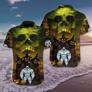 Bigfoot Looking For Skull On Halloween Night Hawaiian Shirts  - Thelegend59