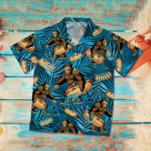 Bigfoot Love Eating Hot Dog Tropical Blue Hawaiian Aloha Hawaiian Shirtss  - Thelegend59