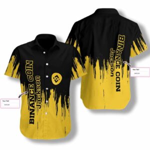 Binance Coin Black And Yellow Custom Hawaiian Shirt  - Thelegend59