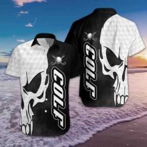 Black &Amp; White Golf Skull Unisex Hawaiian Shirt  - Thelegend59