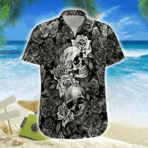 Black And White Skull Roseblack Unique Design Unisex Hawaiian Shirt  - Thelegend59