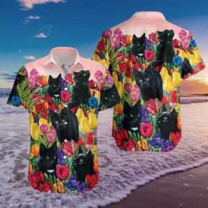 Black Cat Dream And Tulip Garden Hawaiian Shirt 2  - Thelegend59