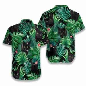 Black Cat Green Hawaiian Aloha Hawaiian Shirts  - Thelegend59