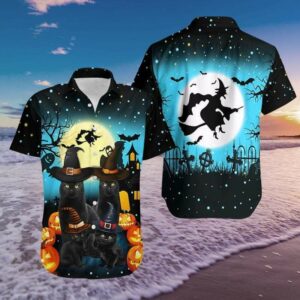Black Cat Halloween Hawaiian Aloha Hawaiian Shirtss  - Thelegend59
