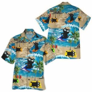 Black Cat Surfing Onsland Hawaiian Aloha Hawaiian Shirtss  - Thelegend59