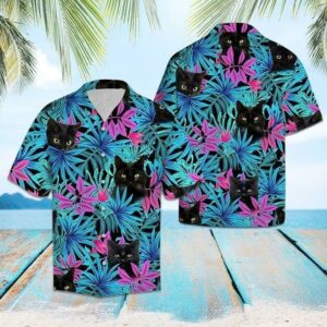 Black Cat Tropical Hawaiian Shirt - Unihawaiian Shirtsex - Adult -  - Thelegend59