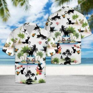 Black Cat Tropical Hawaiian Shirts  - Thelegend59