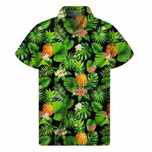 Black Hawaiian Pineapple Pattern Print Men'S Short Sleeve Hawaiian Shirts  - Thelegend59
