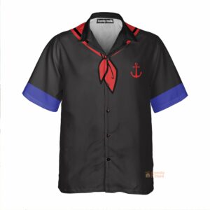 Black Popeye Dress Up Red Bow Tie Print Short Sleeve Aloha Hawaiian Shirt - For Men And Women - Kids  - Thelegend59