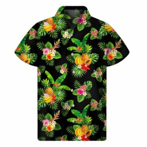 Black Tropical Hawaiian Pattern Print Men'S Short Sleeve Hawaiian Shirts  - Thelegend59