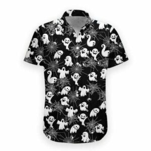Black White Funny Boo Halloween Night Hawaiian Shirts  - Thelegend59