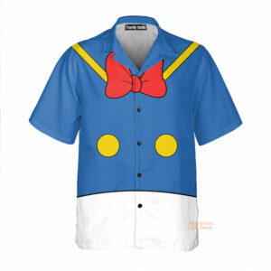 Blue And White Stitching Cartoon Duck Costume Hawaiian Shirt - For Men And Women - Kids  - Thelegend59