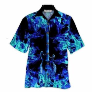 Blue Flaming Guitar Black Unisex Hawaiian Shirts  - Thelegend59