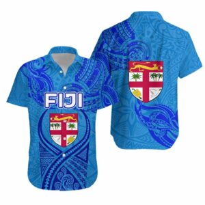 Blue Hawaiian Shirt Fiji Rugby N Waves Style  - Thelegend59