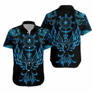 Blue Helm Of Awe Valknut Viking Pattern Hawaiian Aloha Hawaiian Shirtss  - Thelegend59