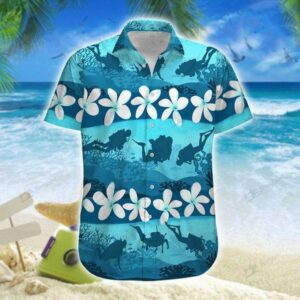 Blue Hibiscus Scuba Diving Unisex Hawaiian Shirts  - Thelegend59
