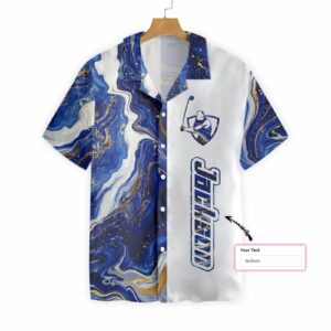 Blue Marble And Gold Golfaholic Custom Hawaiian Shirt  - Thelegend59