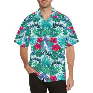 Blue Parrot Hibiscus Pattern Men'S All Over Print Hawaiian Shirt  - Thelegend59