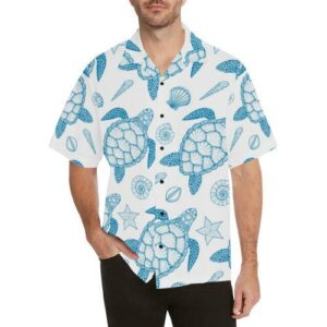 Blue Sea Turtle Pattern Hawaiian Shirt  - Thelegend59