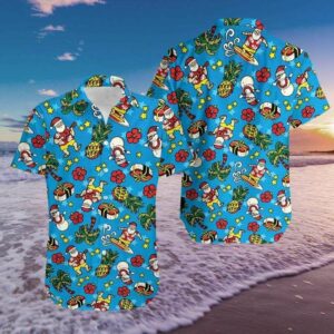 Blue Hawaiian Shirtsanta Cla Playing Guitar Pineapple Hawaiian Shirt  - Thelegend59