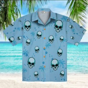 Blue Hawaiian Shirtskull Coconut Tree Hawaiian  - Thelegend59